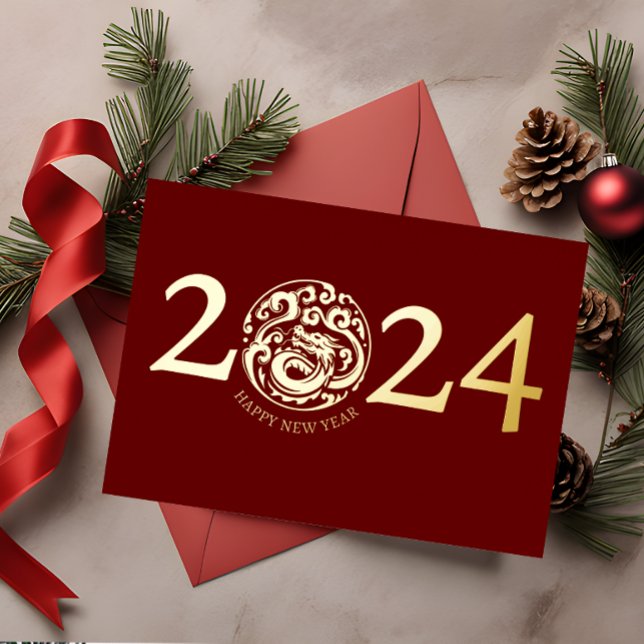 Modern Lunar New Year Gold Dragon Foil Holiday Card (Creator Uploaded)
