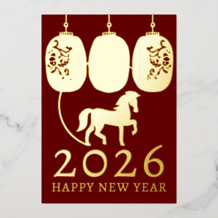 Modern Lunar New Year Gold Horse Foil Holiday Card