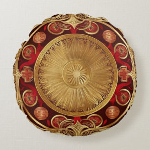 Modern lunar new year modern asian pattern round cushion