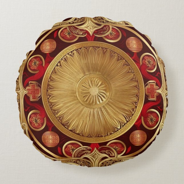 Modern lunar new year modern asian pattern round cushion (Front)