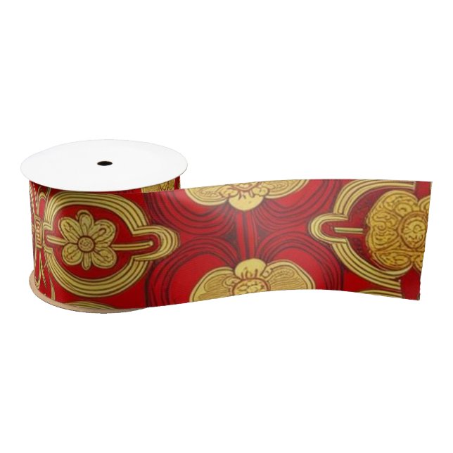 Modern lunar new year modern asian pattern satin ribbon (Spool)
