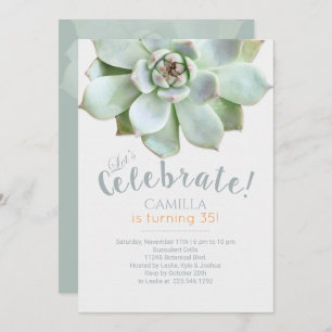 Modern Lush Succulent Birthday Party Invitation