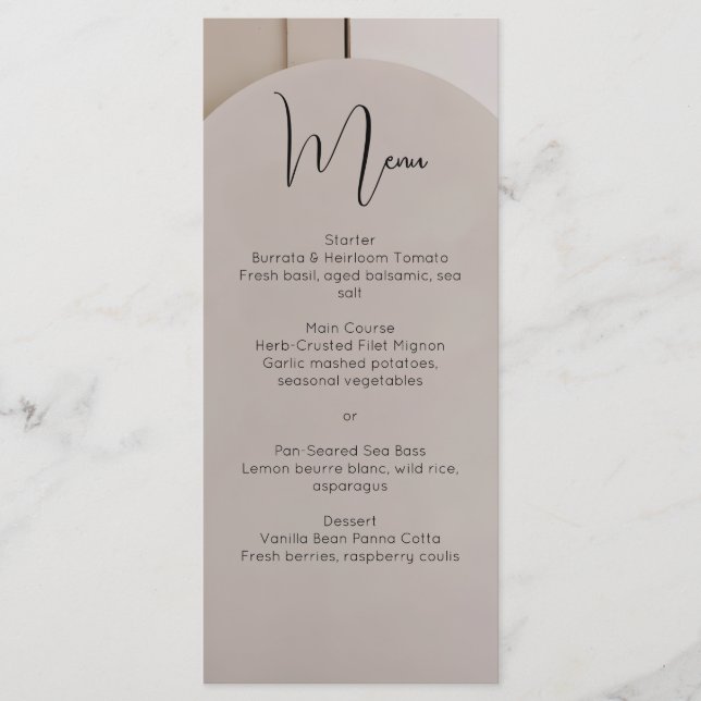 Modern Luxe Arch Wedding Menu | Neutral Beige  (Front)