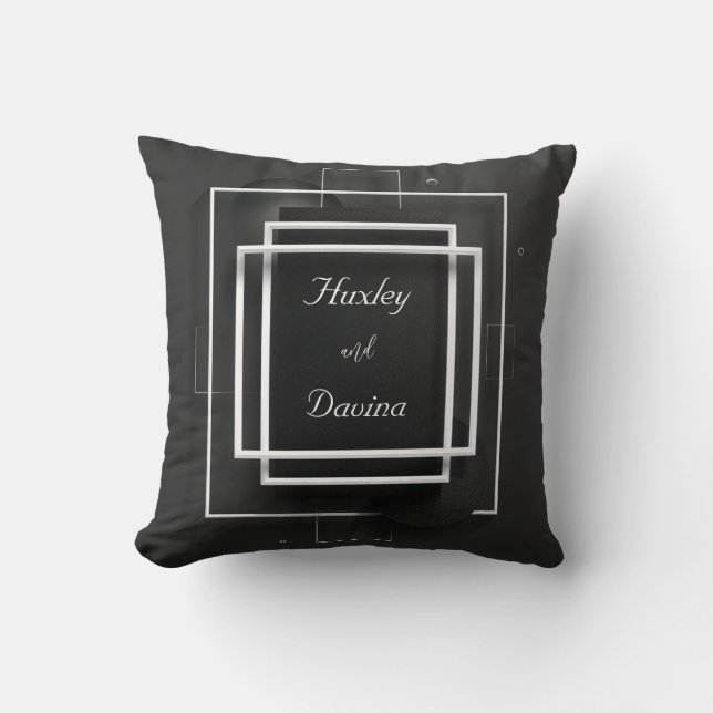 Modern Luxe Black & White Frame Wedding  Cushion (Front)