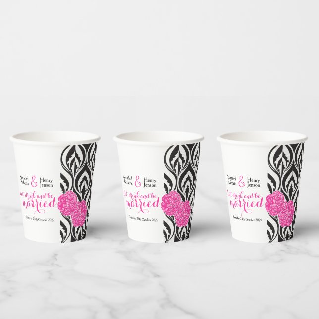 Modern luxe black white & pink wedding paper cups (Multi)
