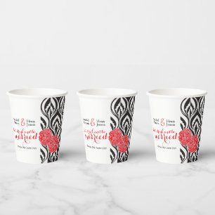 Modern luxe black white & red wedding paper cups