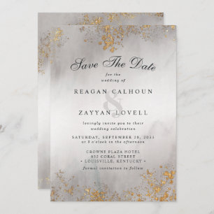Modern Luxe Gold Flecks Grey Mist Save The Date