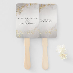 Modern Luxe Gold Flecks Grey Mist Wedding Hand Fan
