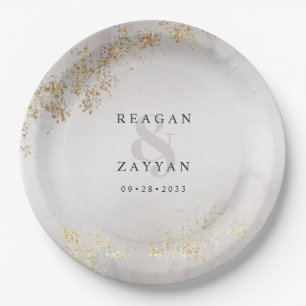Modern Luxe Gold Flecks Grey Mist Wedding Paper Pl Plate
