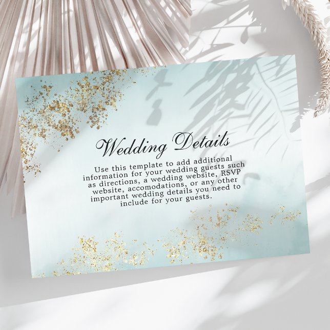Modern Luxe Gold Flecks Teal Mist Wedding Details Enclosure Card (Creator Uploaded)