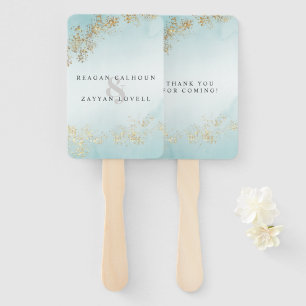 Modern Luxe Gold Flecks Teal Mist Wedding Hand Fan