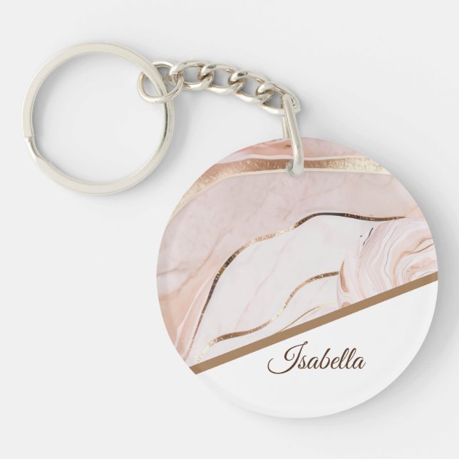 Modern Luxe Marble Rose Gold Key Ring (Front)