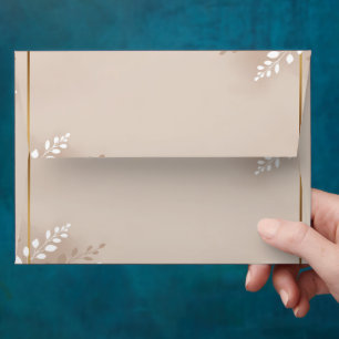 Modern Luxe Neutral Earth Tones & Gold Foliage Envelope