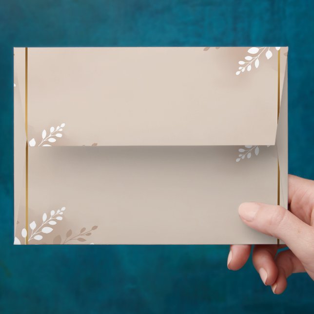 Modern Luxe Neutral Earth Tones & Gold Foliage  Envelope (Hand)