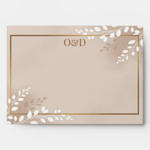 Modern Luxe Neutral Earth Tones & Gold Foliage Envelope