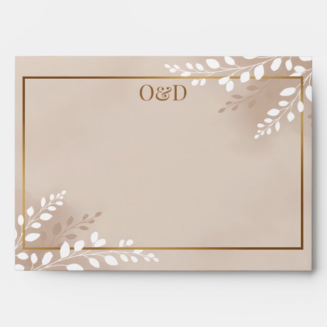 Modern Luxe Neutral Earth Tones & Gold Foliage  Envelope (Front)
