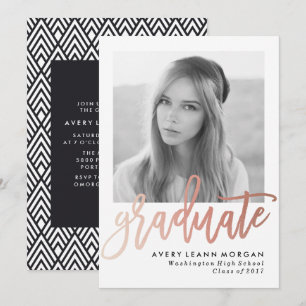 Modern Luxe Rose Gold Lettering Graduation Party Invitation