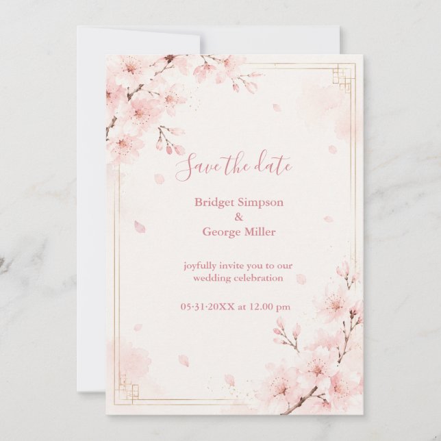 Modern Luxe Sakura Wedding Blossom Invitation (Front)