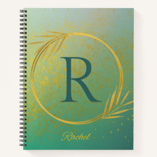 Modern Luxe Turquoise & Gold Custom Name & Initial Notebook