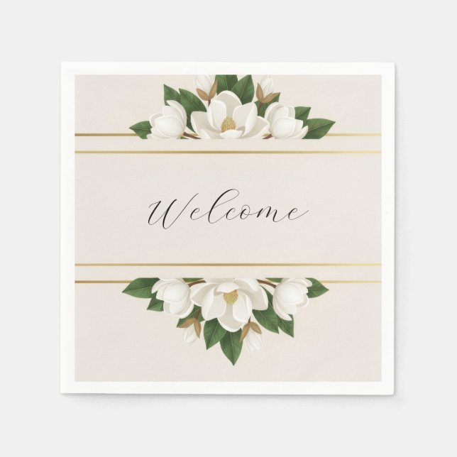 Modern Luxe White Magnolia Wedding Napkin (Front)