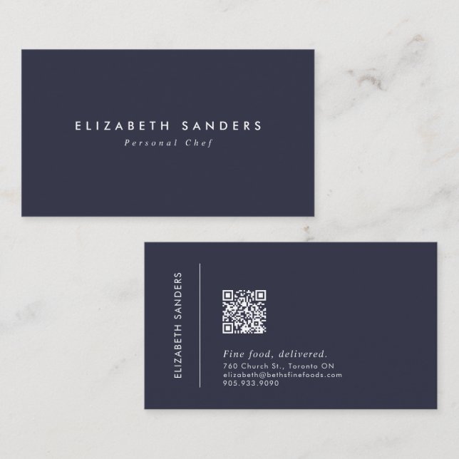 Modern Luxurious Blue Minimal Text with QR Business Card (Front/Back)