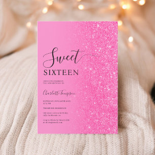 Modern Luxurious Pink Glitter Neon Sweet 16 Invitation