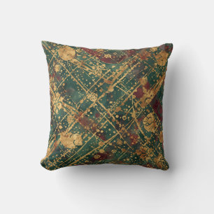 Modern, Luxury Abstract Gold Green Burgundy Cushion