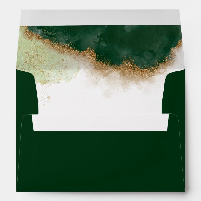 Modern Luxury Agate Gold & Green Wedding Envelope (Back (Bottom))
