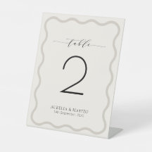 Modern Luxury Beige & Ecru Wavy Frame Table Number