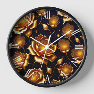 Modern Luxury Big Gold Rose Collection Clock