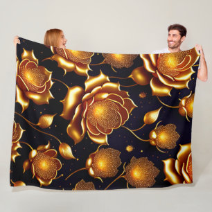 Modern Luxury Big Gold Rose Collection Fleece Blanket