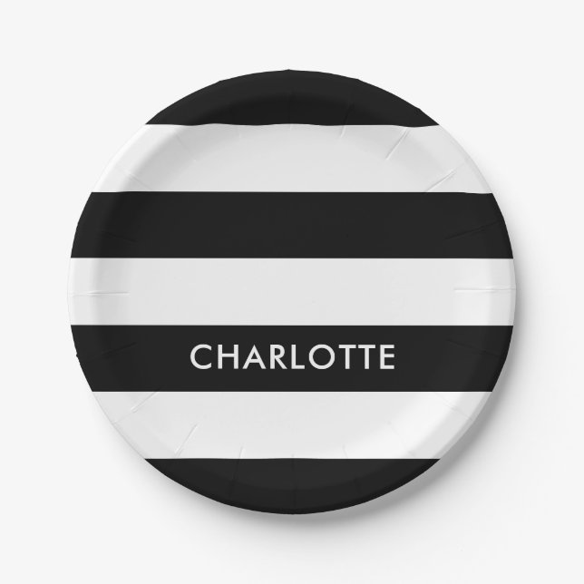 Modern Luxury Black and white stripes pattern Paper Plate (Front)