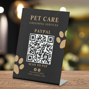 Modern Luxury Black Gold Paw Pet Grooming Service Pedestal Sign