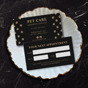 Modern Luxury Black Golden Paw Pet Care Appointment Card