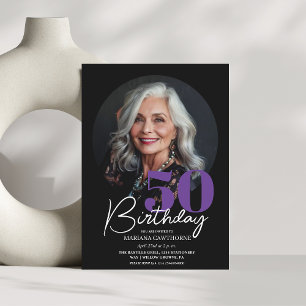 Modern Luxury Black Purple 50th Birthday Party Invitation