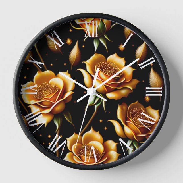 Modern Luxury Boho Gold Rose Collection Clock (Front)