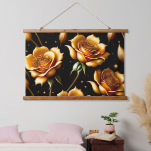 Modern Luxury Boho Gold Rose Collectiony Hanging Tapestry