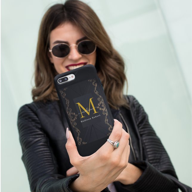 Modern Luxury Brown Monogram Initial Funny Script Case-Mate iPhone Case (Creator Uploaded)