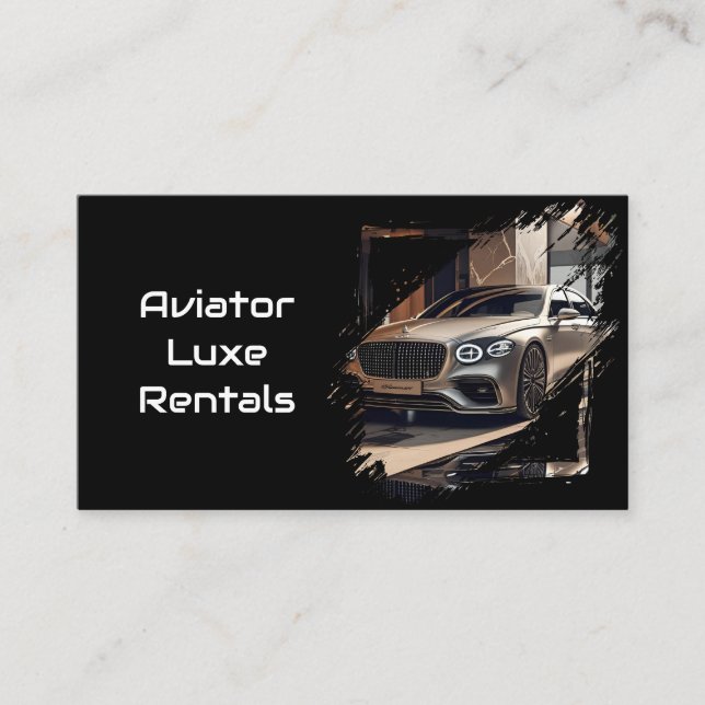 Modern Luxury Car Rental Black & White QR Code  Business Card (Front)