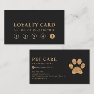 Modern Luxury Charcoal Gold Pet Paw Loyalty Card