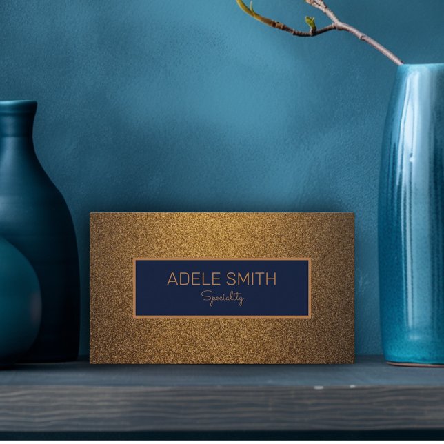 Modern luxury copper gold midnight blue frame business card (Luxury design: copper gold background, midnight blue frame )