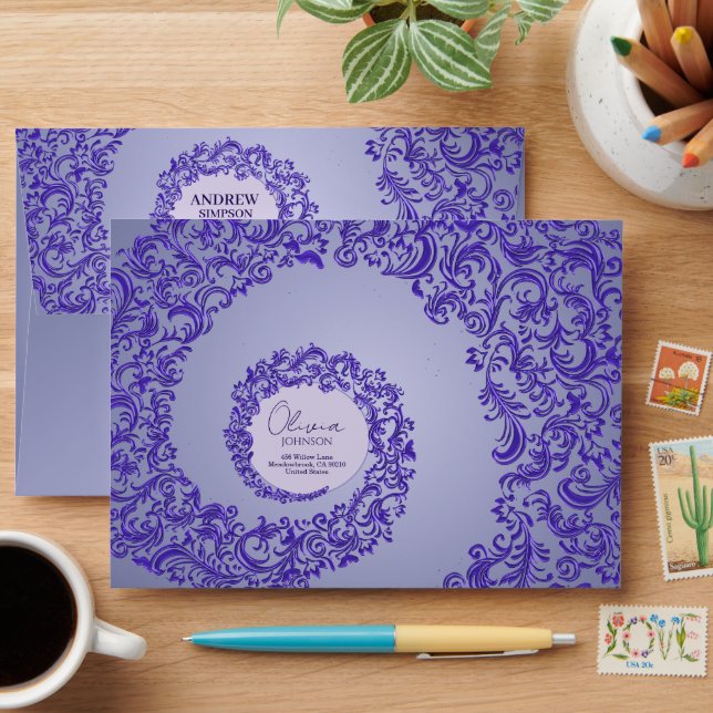Modern Luxury Damask Purple Envelope (Desk)