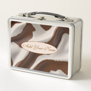 Modern Luxury Elegant Faux Cow Leather Collection Metal Lunch Box