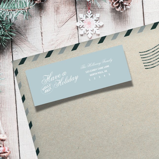 Modern Luxury Font Blue Holiday Return Address Label (Send holiday greetings with a modern flair! )
