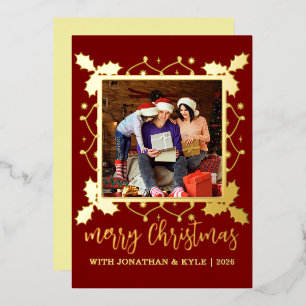 Modern Luxury Frame Family 1 Photo Christmas Foil Holiday Card