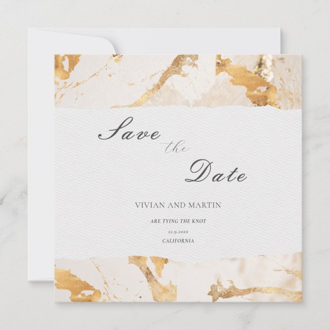 Modern Luxury Gold Abstract Save The Date Invitation (Front)