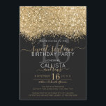 Modern Luxury Gold Black Glitter Confetti Sweet 16 Invitation<br><div class="desc">The elegant, glamourous, and modern sweet sixteen birthday party invitation is perfect for the contemporary and stylish young teenage girl. It features a faux printed gold sparkly glitter confetti speckled colour block on top of a simple black background with a large number "16" in a matching gold-tone. The back displays...</div>