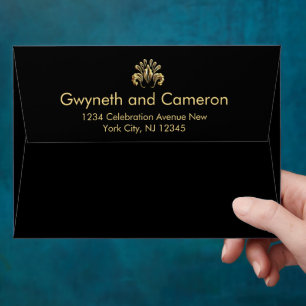 Modern Luxury Gold Black Sparkles Envelope