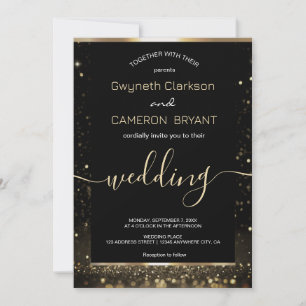 Modern Luxury Gold Black Sparkles Invitation