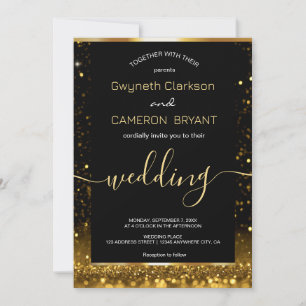 Modern Luxury Gold Black Sparkles Invitation